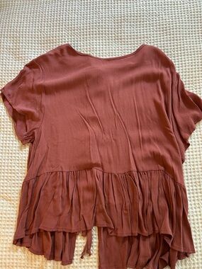 Altar'd State Rust Ruffle Tiered Short Sleeve Tunic
